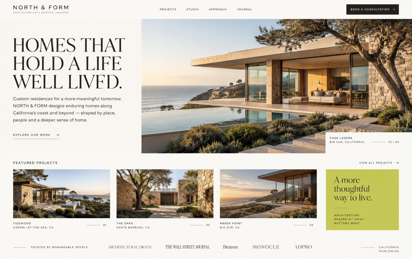 Premium architecture studio website generated in the platform